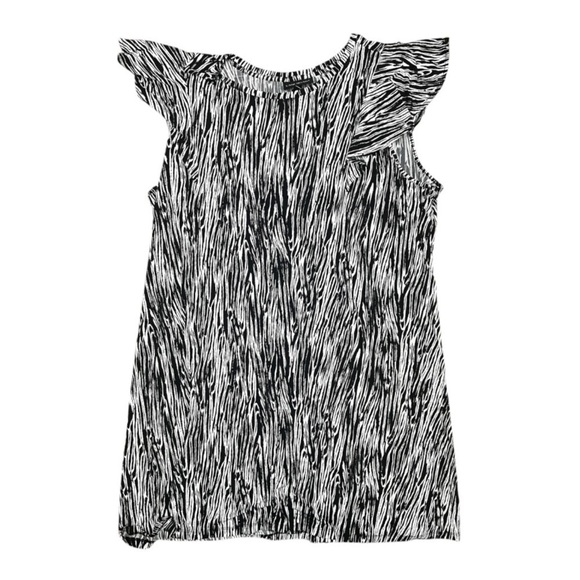 Lane Bryant Abstract Stripe A-Line Flutter Sleeve Boat Neck Black White Dress 26 - Picture 1 of 9